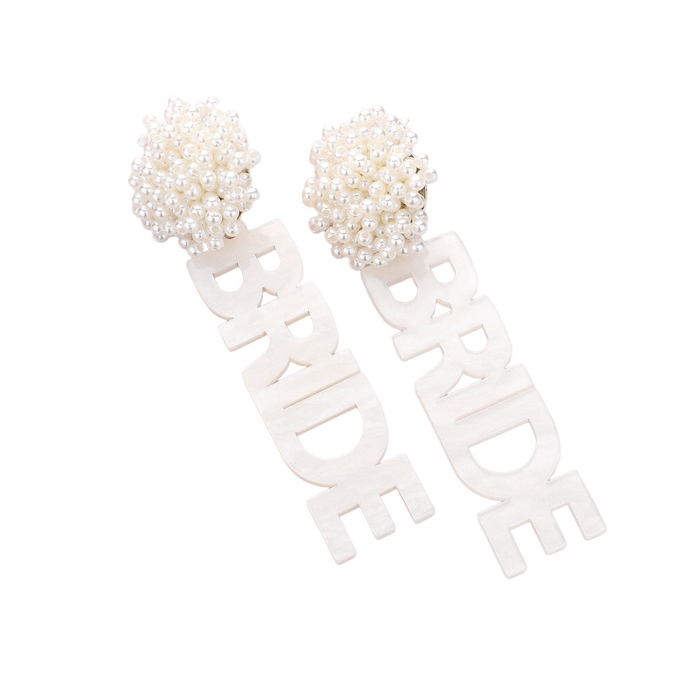 White BRIDE Pearl Dangle Statement Earrings